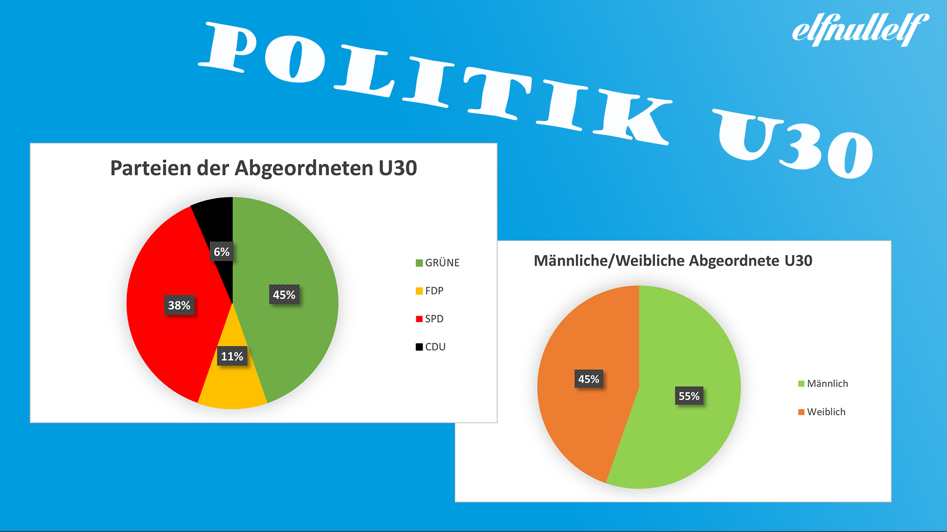 Grafiken: Verhältnis der Abgeordneten U30 nach Partei und Geschlecht.